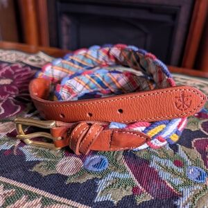 Kiel James Patrick Multicolor Braided Belt with Tan Leather Trim